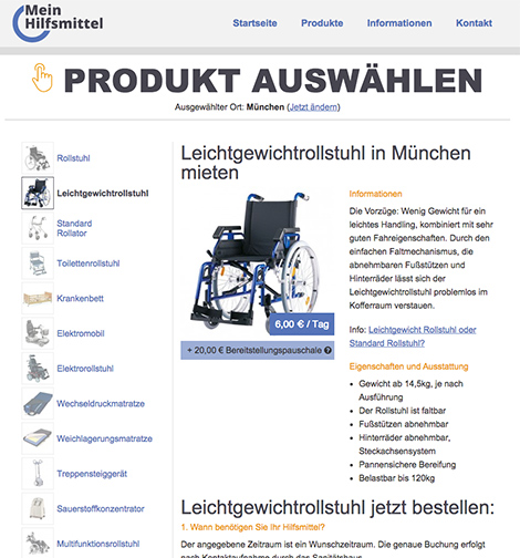 Die Produktübersicht von MeinHilfsmittel.de